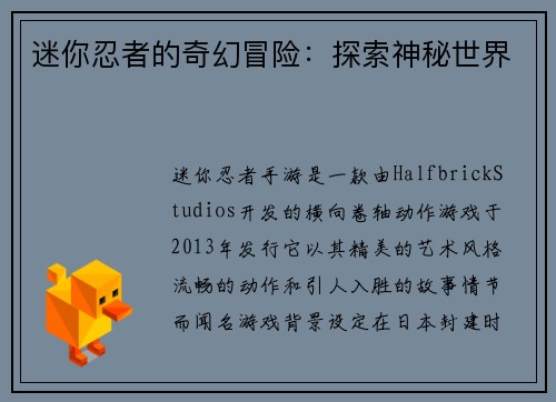 迷你忍者的奇幻冒险：探索神秘世界